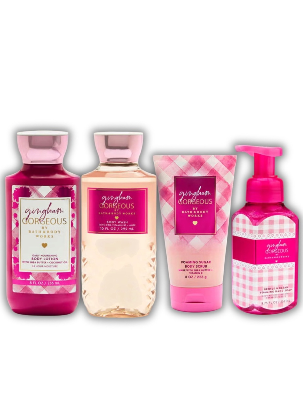Bath & Body Works 4 Piece Gingham Gorgeous Set - Body Wash, Lotion, Scrub, Soap